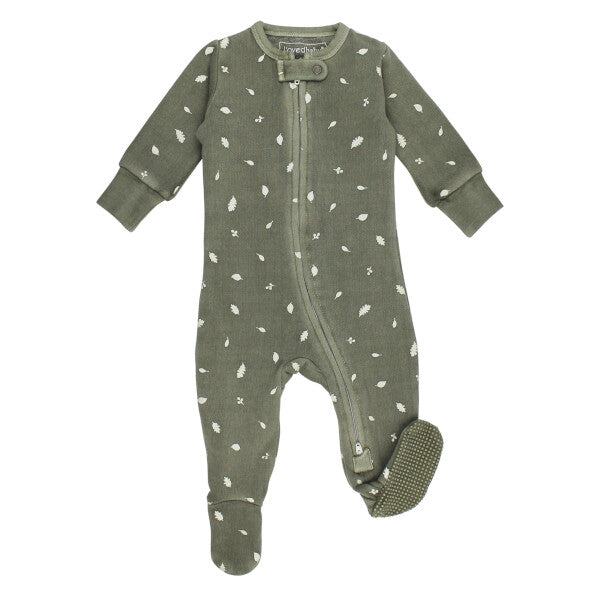 L'oved Baby - Organic Cozy 2-Way Zipper Footie - Hunter Leaves