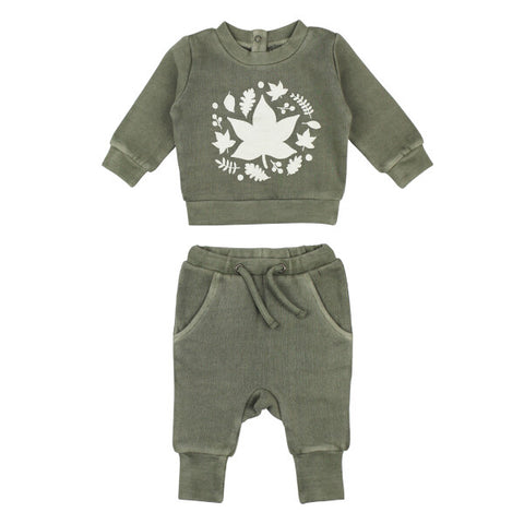 L'oved Baby - Organic Cozy Graphic Sweatshirt and Jogger Set- Hunter Leaves