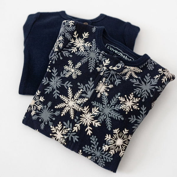 L'oved Baby - Holiday 2-Way Zipper Footie & Cap Set - Snowflakes