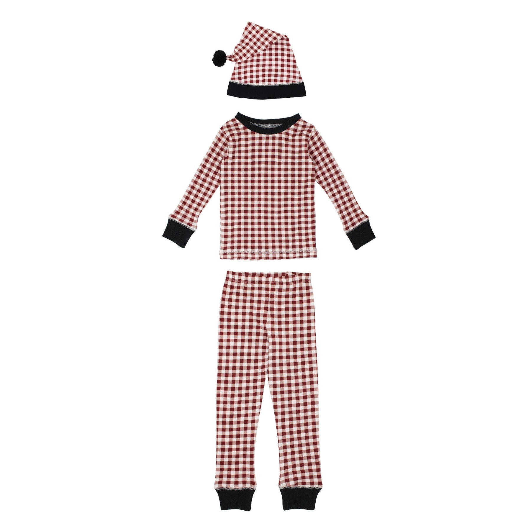 L'oved Baby - Kids' Organic Holiday PJ & Cap Set - Crimson Plaid