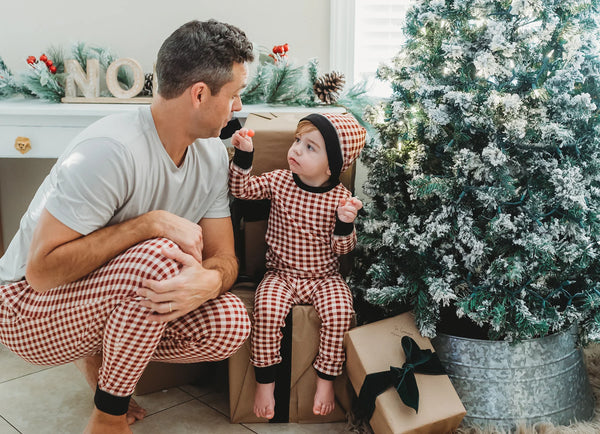 L'oved Baby - Kids' Organic Holiday PJ & Cap Set - Crimson Plaid