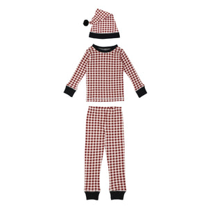 L'oved Baby - Kids' Organic Holiday PJ & Cap Set - Crimson Plaid