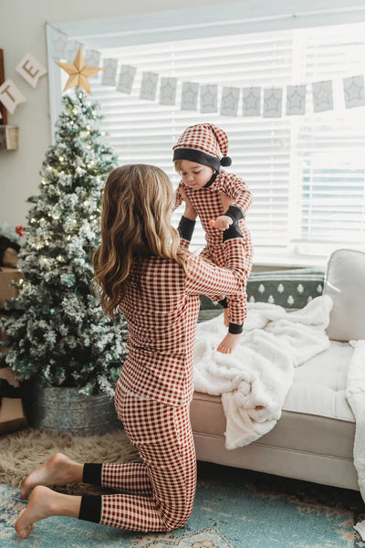 L'oved Baby - Kids' Organic Holiday PJ & Cap Set - Crimson Plaid