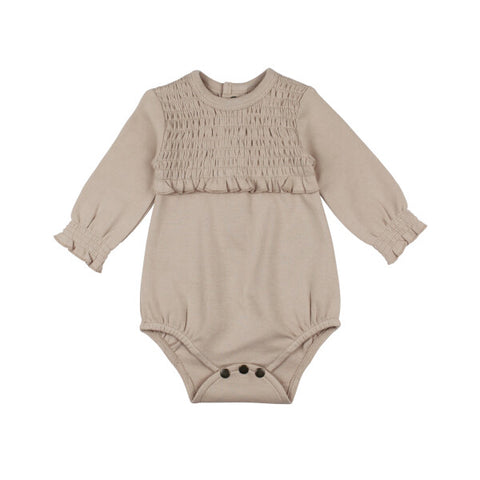 L'oved Baby - Organic Smocked Chest Bodysuit - Oatmeal