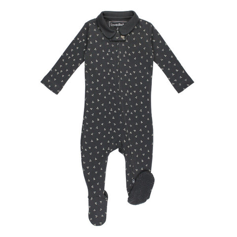 L'oved Baby - Organic Polo Zipper Footie - Charcoal Dots