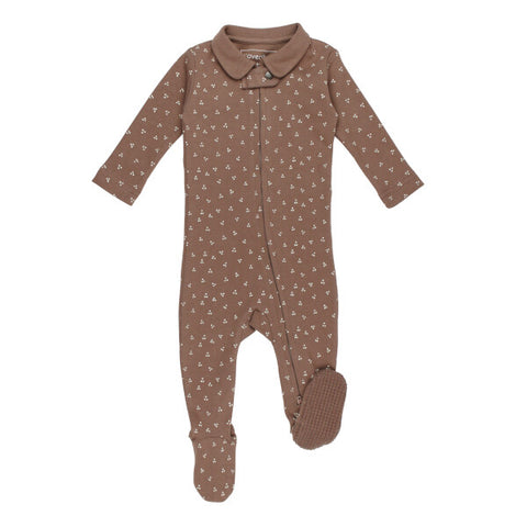 L'oved Baby - Organic Polo Zipper Footie - Latte Dots