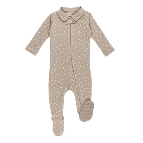 L'oved Baby - Organic Polo Zipper Footie -Oatmeal Dots