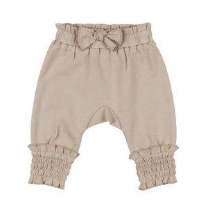 L'oved Baby - Organic Smocked Bubble Pants with Bow - Oatmeal