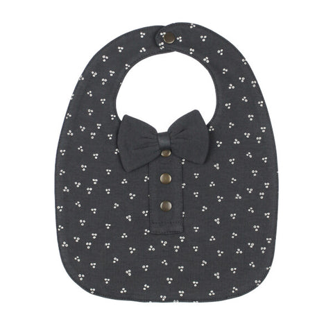 L'oved Baby - Organic Double-Layer Bowtie Bib - Charcoal Dots