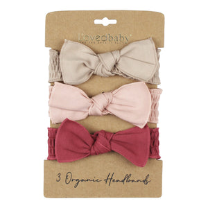 L'oved Baby - Organic Smocked Headband 3-Pack - Rose Apple Butter